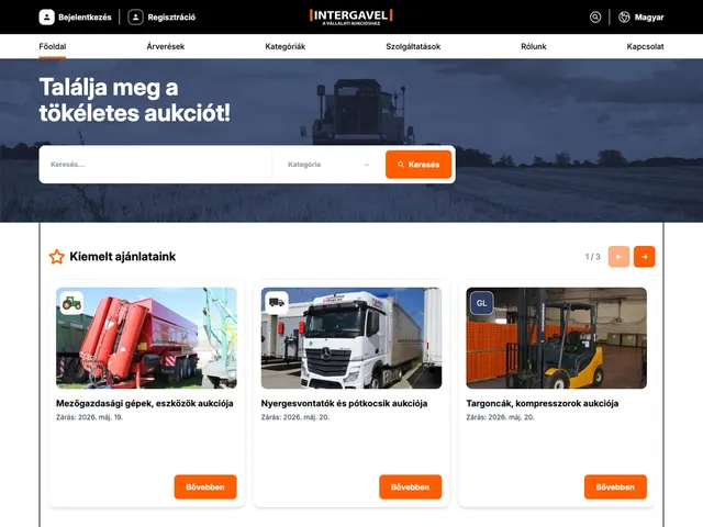 Intergavel vállalati aukciósház weboldal